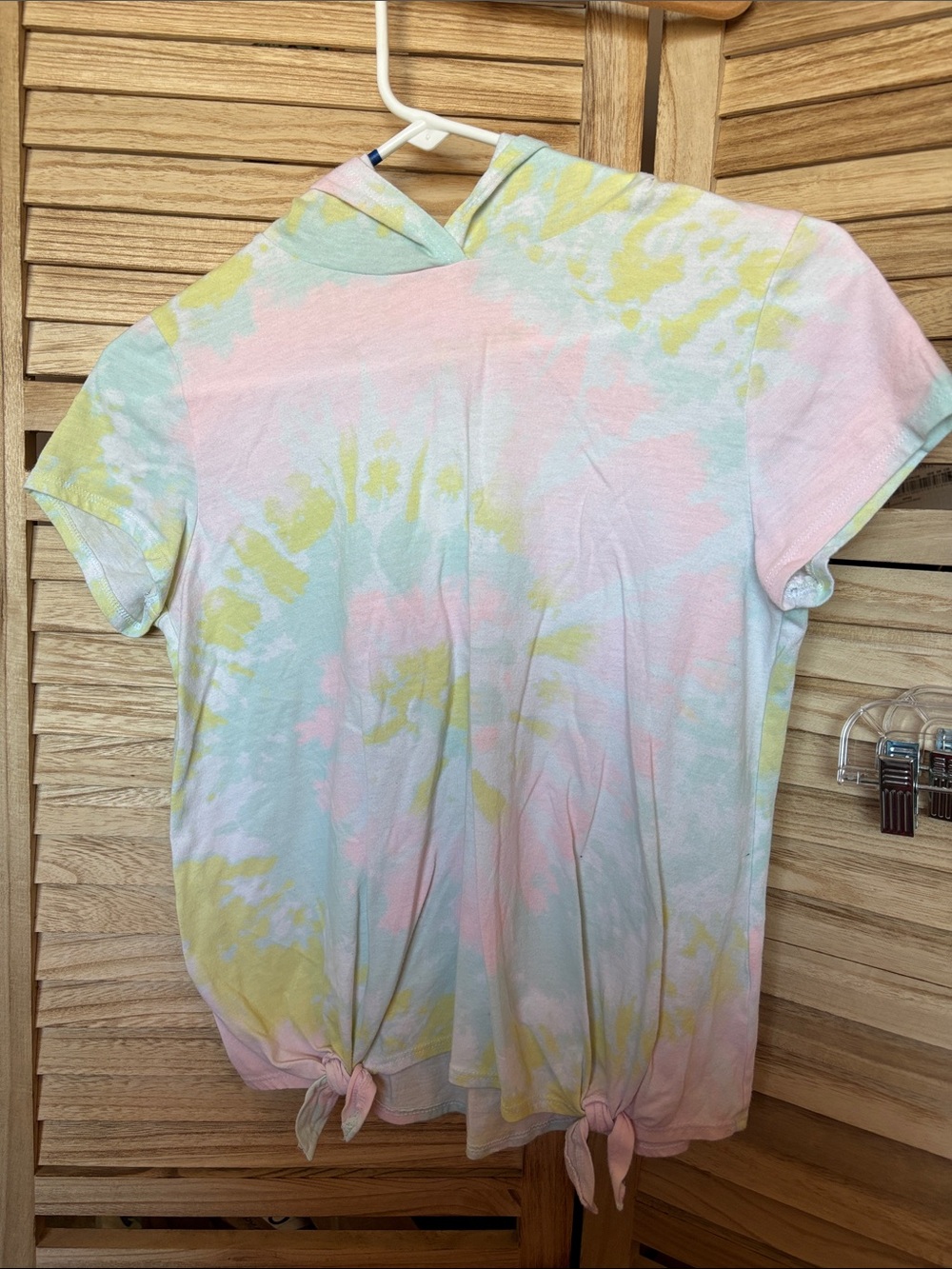 SO Girl’s Pastel Tie-Dye Short Sleeve Hooded Top in Pink, Mint & Yellow XL